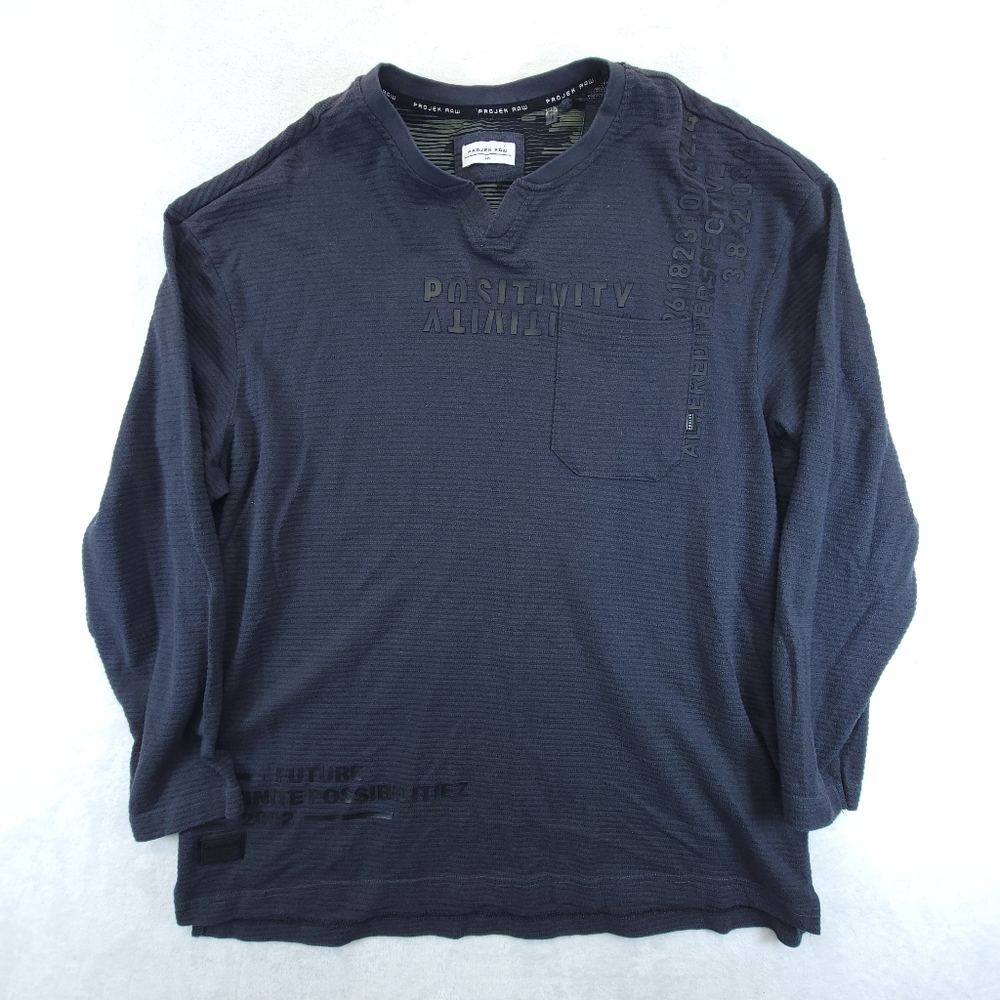 Projek Raw Men's XXL Graphic Shirt Long Sleeve Navy Blue